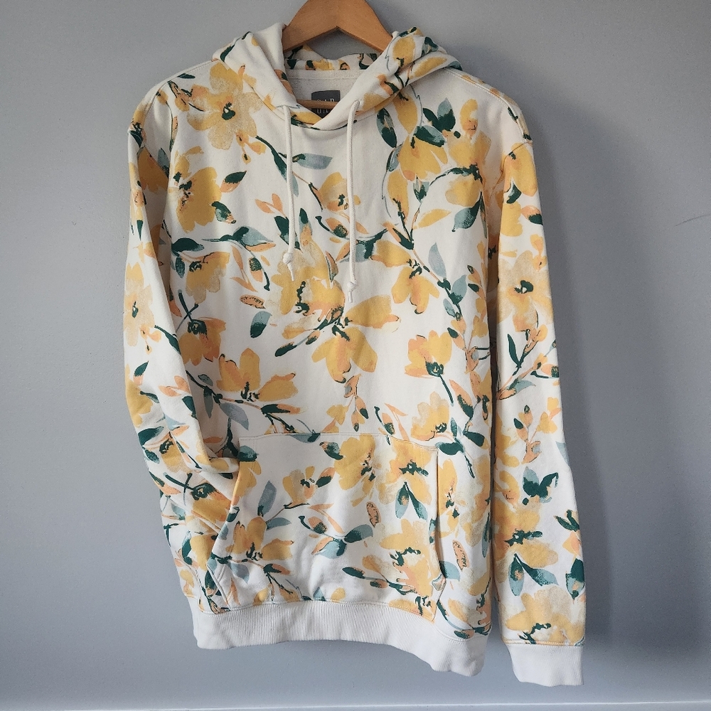 GAP White And Yellow Floral Sweater Hooded Medium